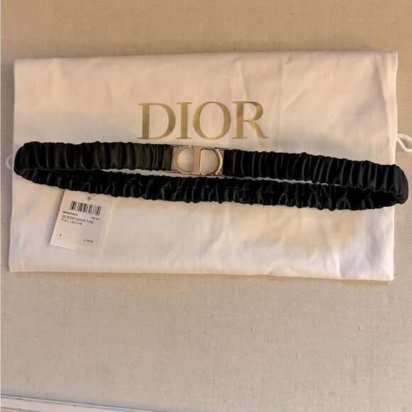 Dior 30 Montaigne Stretch Belt Pleated Lambskin Black/Silver S NWT - Picture 1 of 13